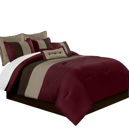 Chezmoi Collection Loft 8 Piece Luxury Striped Comforter Set King Burgundy Coffee Brown