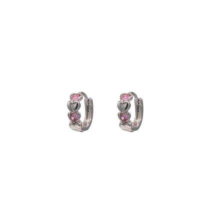 Sensation Kids Pink Heart Huggie Earrings Rhodium Plated