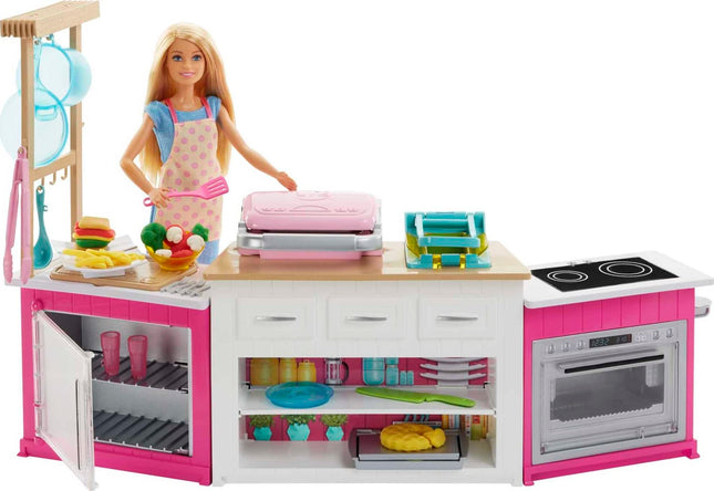 Barbie Kitchen Playset with Doll Lights and Sounds