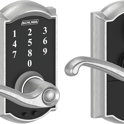 Schlage FE695 CAM 626 FLA Camelot Touch Keyless Lock with Flair Lever in Satin Chrome