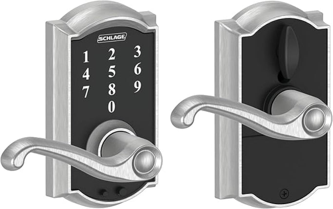 Schlage FE695 CAM 626 FLA Camelot Touch Keyless Lock with Flair Lever in Satin Chrome