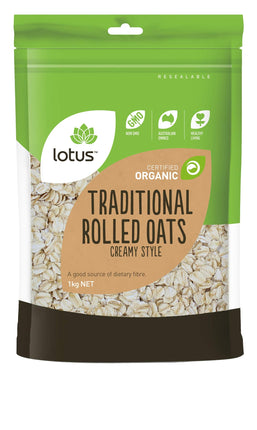 Lotus Oats Rolled Traditional Creamy Style Organic 1KG