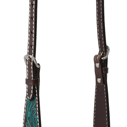 Turquoise Cross Carved Turquoise Flower Sliding Ear Headstall in Dark Oil