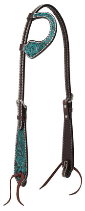 Turquoise Cross Carved Turquoise Flower Sliding Ear Headstall in Dark Oil