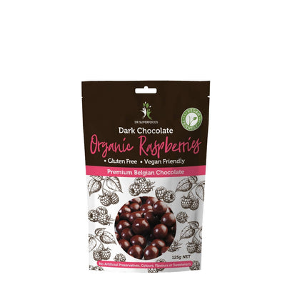 Dr Superfoods Organic Dark Chocolate Raspberries 125G