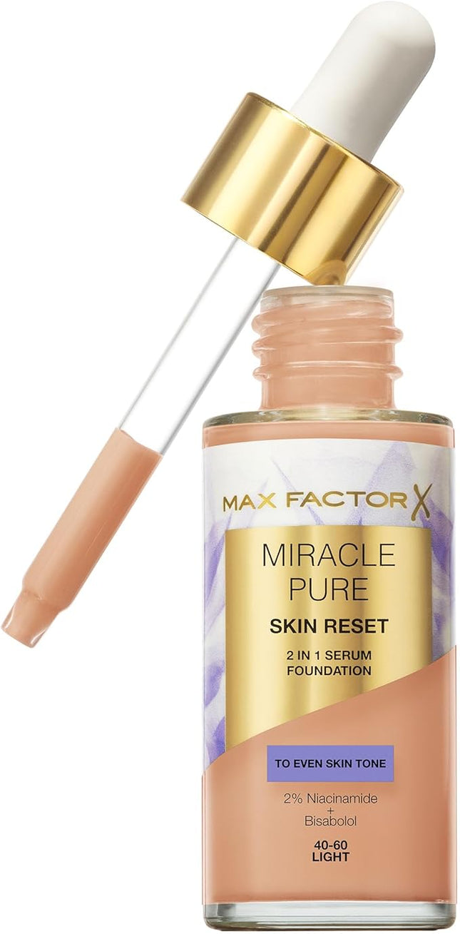 Max Factor Miracle Pure Skin Reset Serum Foundation 40 60 Light 2in1 Serum