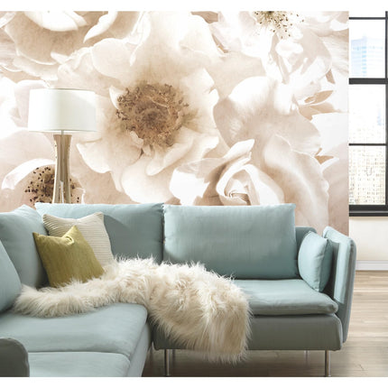 Mr Kate Creamy Floral Peel and Stick Wallpaper Mural in Cream and White