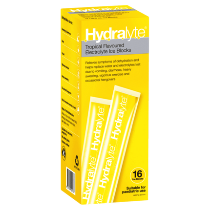 Hydralyte Electrolyte Ice Blocks Tropical 16 X 62.5ml Pack - OhYouLuckyDuck.com.au