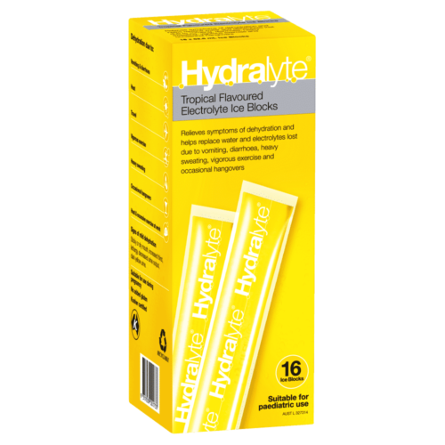 Hydralyte Electrolyte Ice Blocks Tropical 16 X 62.5ml Pack - OhYouLuckyDuck.com.au