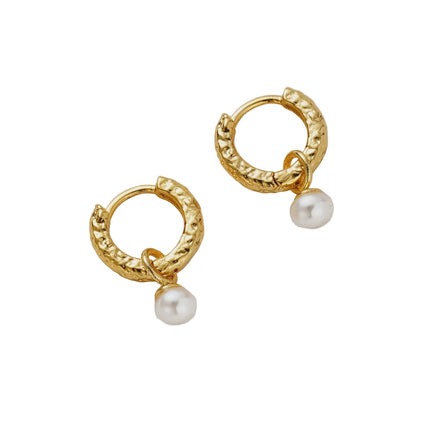 Zafino Emery Huggie Earrings with Pearl Charm Gold 8MM