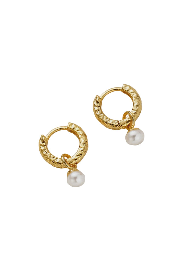 Zafino Emery Huggie Earrings with Pearl Charm Gold 8MM