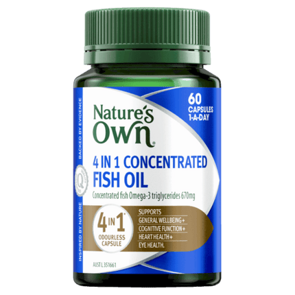 Natures Own 4 In 1 Concentrated Fish Oil Odourless 60 Capsules - OhYouLuckyDuck.com.au