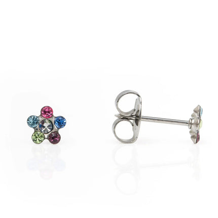 Studex System 75 Stainless Steel Daisy Crystal Rainbow Stud Earring