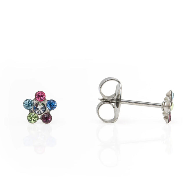 Studex System 75 Stainless Steel Daisy Crystal Rainbow Stud Earring