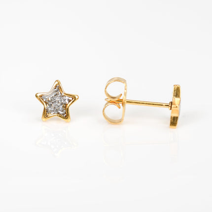Studex System 75 Gold Plated Glitter Star Piercing Studs Clear Crystal