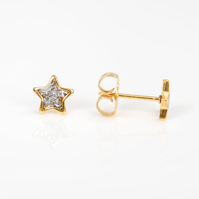Studex System 75 Gold Plated Glitter Star Piercing Studs Clear Crystal