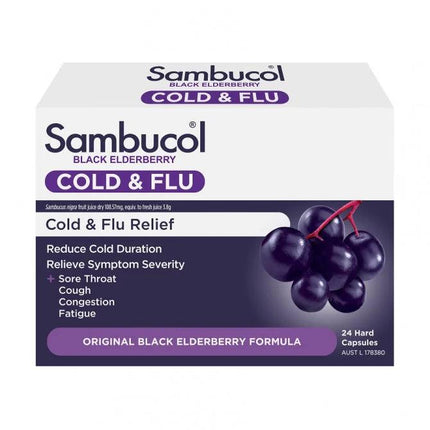 Sambucol Black Elderberry Cold & Flu 24 Capsules - OhYouLuckyDuck.com.au