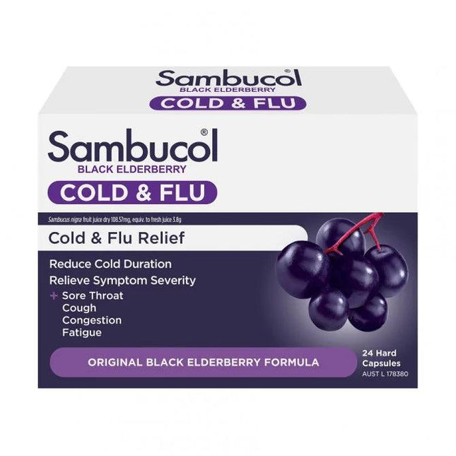 Sambucol Black Elderberry Cold & Flu 24 Capsules - OhYouLuckyDuck.com.au