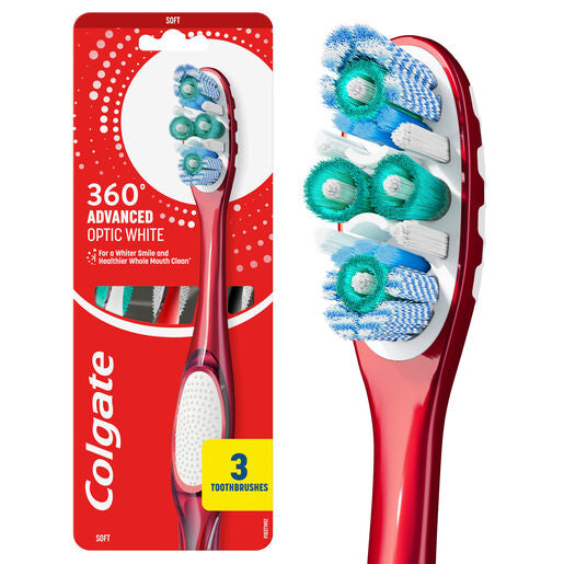 Colgate 360 Advanced Optic White Manual Toothbrush Soft 3 Pack