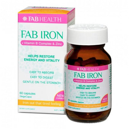 Fab Iron plus Vitamin B Complex and Zinc 60 Capsules - OhYouLuckyDuck.com.au