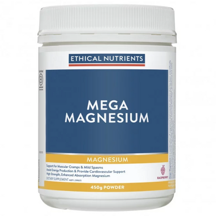 Ethical Nutrients Mega Magnesium Powder Raspberry 450g - OhYouLuckyDuck.com.au