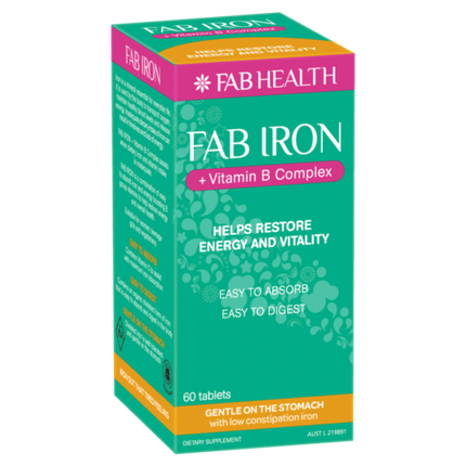 Fab Iron + Vitamin B Complex 60 Tablets - OhYouLuckyDuck.com.au