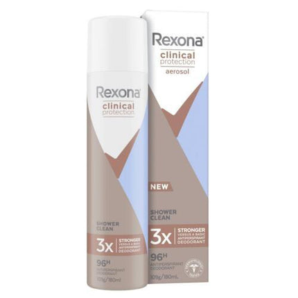 Rexona Clinical Antiperspirant Aerosol Shower Clean 180mL - OhYouLuckyDuck.com.au