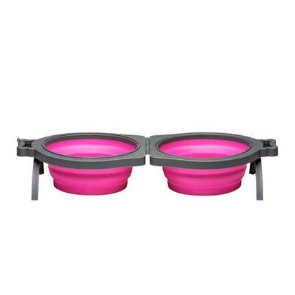 Loving Pets Bella Roma Travel Double Bowl for Pets Pink