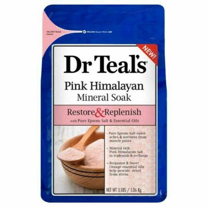 Dr Teal's Pink Himalayan Mineral Soak, Restore & Replenish With Pure Epsom Salt 1.36KG - OhYouLuckyDuck.com.au