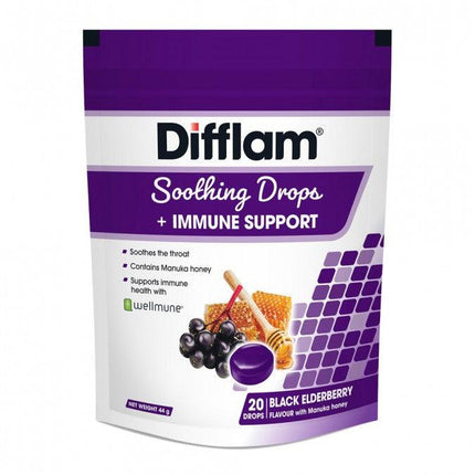 Difflam Soothing Drops + Immune Support Black Elderberry 20 Drops - OhYouLuckyDuck.com.au