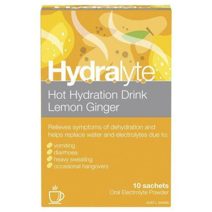 Hydralyte Hot Hydration Drink Lemon Ginger Sachets 10 Pack - OhYouLuckyDuck.com.au