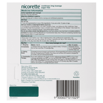 Nicorette Nicotine Lozenges Icy Mint 2mg 80 Lozenges - OhYouLuckyDuck.com.au