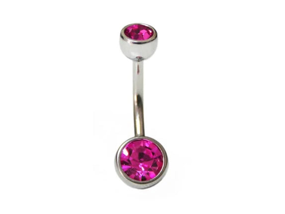 Adn Pygmy Double Jewelled Belly Bar Fuchsia 14G 10mm