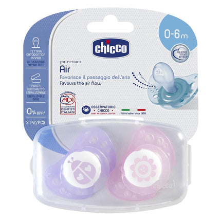 Chicco Physio Air Orthodontic Soother for Girls 0 to 6 Months 2 Pack