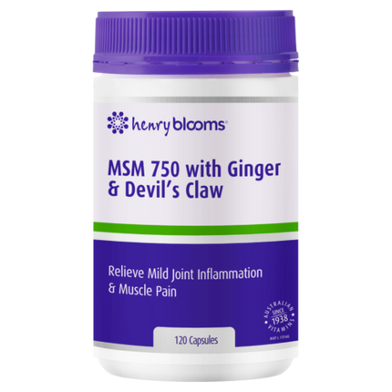 Henry Blooms MSM 750 With Ginger & Devil’s Claw 120 Capsules - OhYouLuckyDuck.com.au