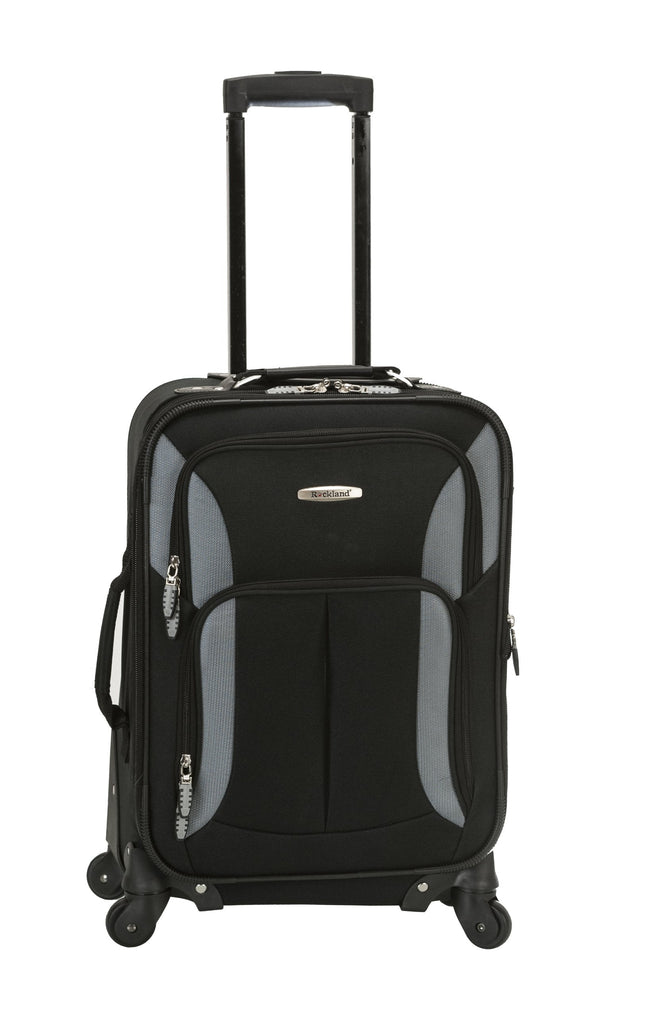 Rockland Pasadena Softside Spinner Wheel Luggage Black Gray Carry On