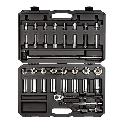 Tekton 1/2 Inch Drive 6 Point Socket and Ratchet Set 37 Piece