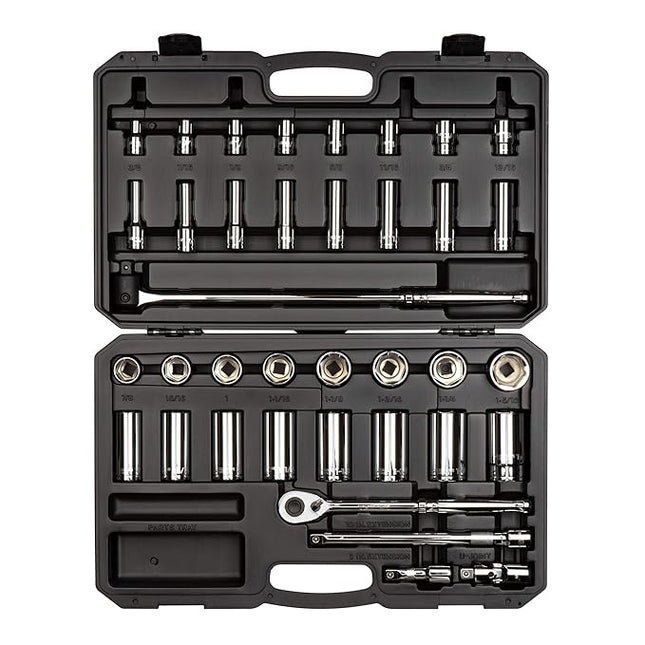 Tekton 1/2 Inch Drive 6 Point Socket and Ratchet Set 37 Piece