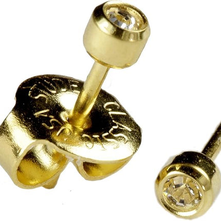 Studex System 75 24K Gold Plated Crystal Ear Piercing Studs 3MM