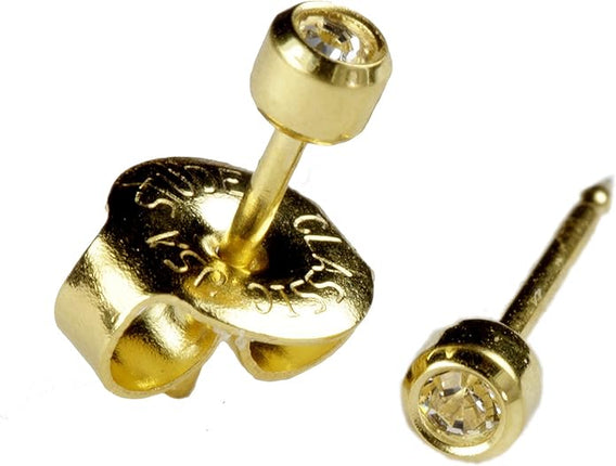 Studex System 75 24K Gold Plated Crystal Ear Piercing Studs 3MM