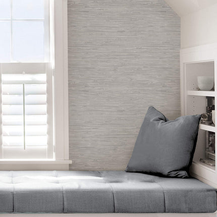 NuWallpaper Tibetan Faux Grasscloth Silver Metallic Peel and Stick Wallpaper