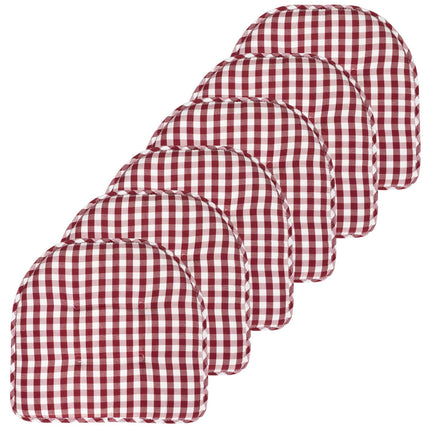 Sweet Home Collection Chair Cushion Memory Foam Pads Tufted Slip Non Skid Rubber Back U Shaped 17 x 16 cm 6 Pack Checkered Wine White
