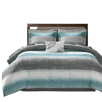Madison Park Essentials Saben 9 Piece Comforter Set Bed in a Bag with Cotton Sheets Full Aqua 78 x 86 Inches