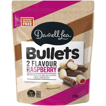 Darrell Lea Raspberry Bullets Mixed Milk and White Chocolate Coated Liquorice 226G