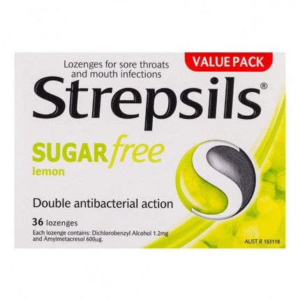 Strepsils Lemon Sugar free 36 Lozenges - OhYouLuckyDuck.com.au