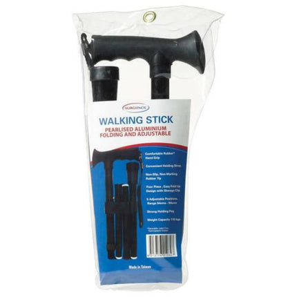 Surgipack Walking Stick Adjustable Folding Black - OhYouLuckyDuck.com.au