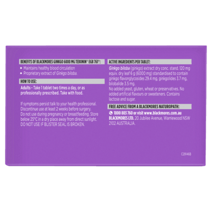 Blackmores Ginkgo 6000mg Tebonin Tablets 30 - OhYouLuckyDuck.com.au