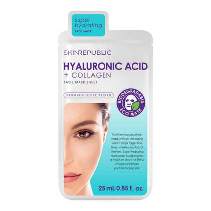 Skin Republic Hyaluronic Acid + Collagen Face Mask Sheet 25ML - OhYouLuckyDuck.com.au
