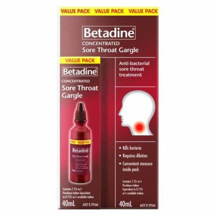 Betadine Concentrated Sore Throat Gargle 40ml - OhYouLuckyDuck.com.au