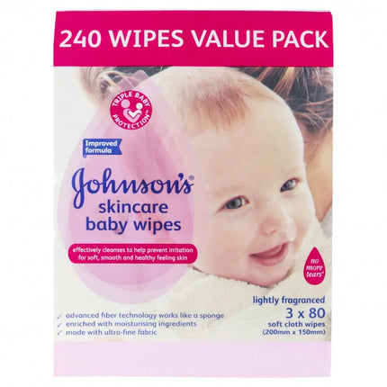 Johnsons Baby Skincare Wipes Lightly Fragranced 240 Wipes 3X80